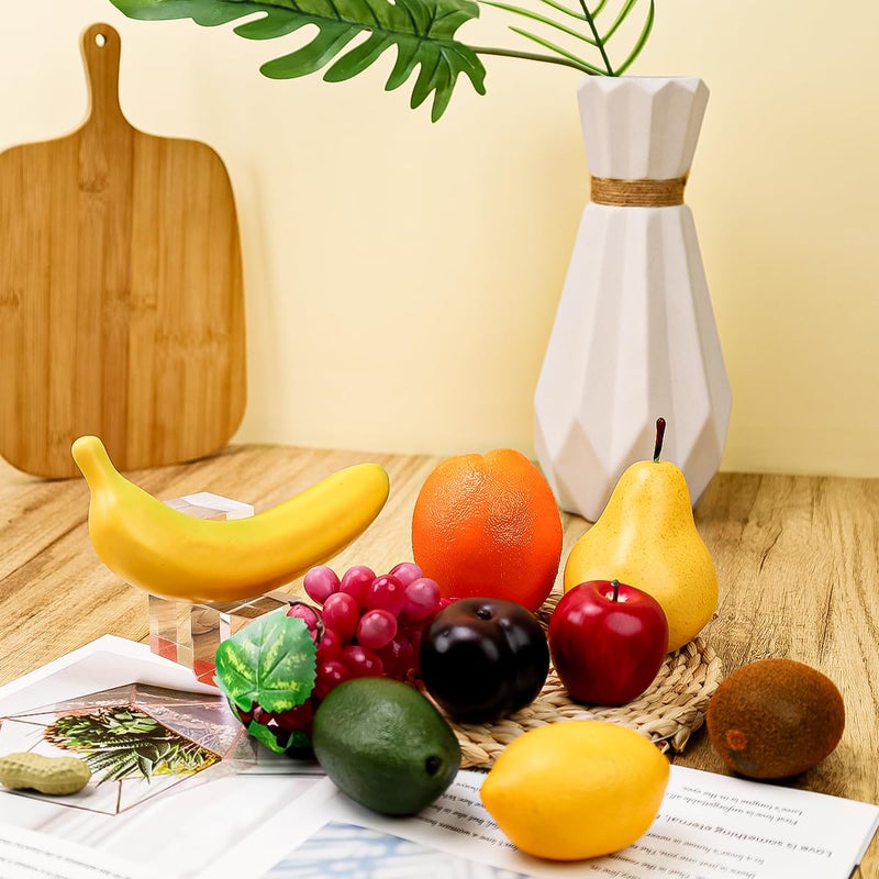 Gresorth جرسورث 9 قطع فواكه زخرفية صناعية واقعية تفاح برتقال كمثرى ليمون موز عنب زينة نموذج للمطبخ المنزلي - Image 5